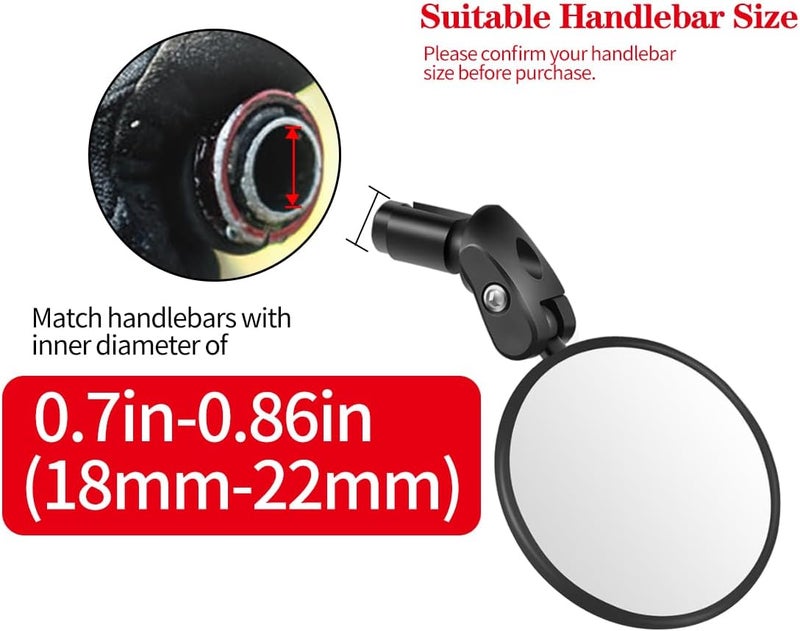 Ruby Q Handlebar Bike Mirrors, 2pcs Bicycle Rearview Mirror Set, Adjustable Handlebar Mounted Convex Mirror with Allen Wrench, for Mountain Road Bikes - Image 2